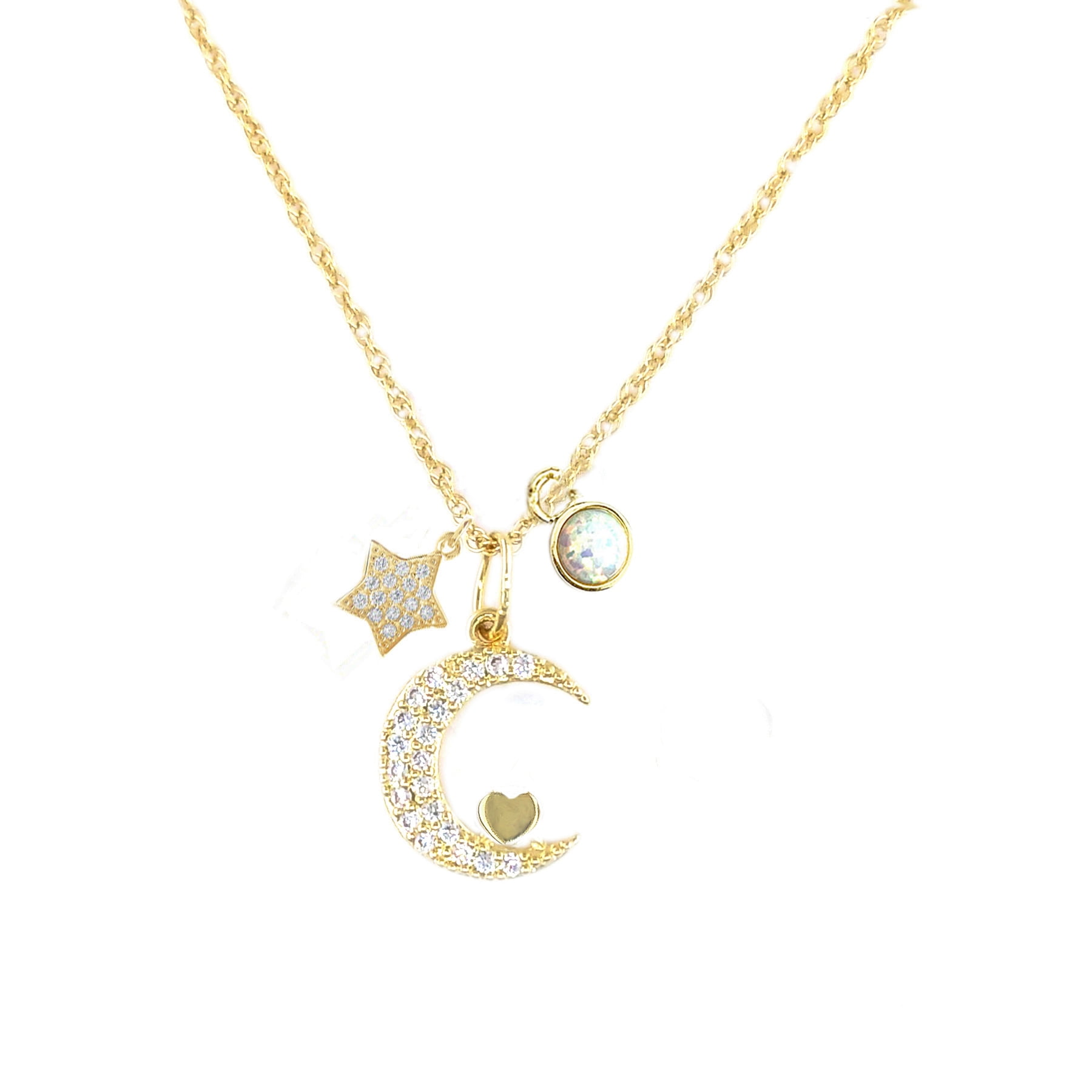 Brilliance Fine Jewelry 14KT over Sterling Moon and Star Cluster Necklace