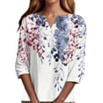 thumbnail image 2 of 3/4 Length Sleeve Womens Tops Casual V-Neck Button Down Blouse Ladies Shirts for Spring and Summer Fashion Outfit Multicolor S, 2 of 5