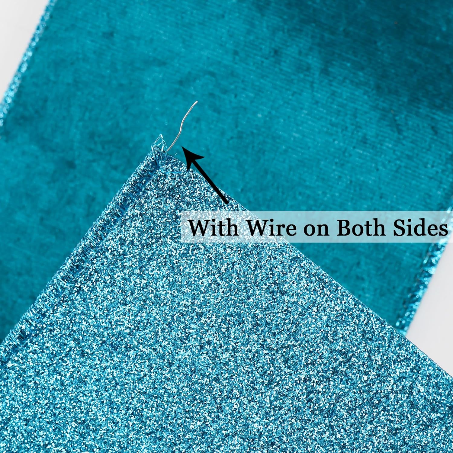 Turquoise Velvet Wired Ribbon 4 inch Christmas Tree Ribbon Double-Sided Glitter Turquoise Blue for Trees, Wreaths, Bows, Garland, Crafts-10 Yards