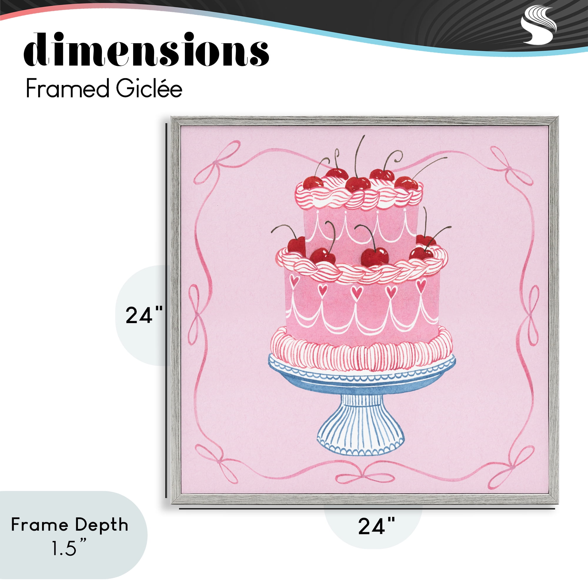 Stupell Industries Romantic Pink Cherry Cake Gray Framed Giclee Art, design by Grace Popp