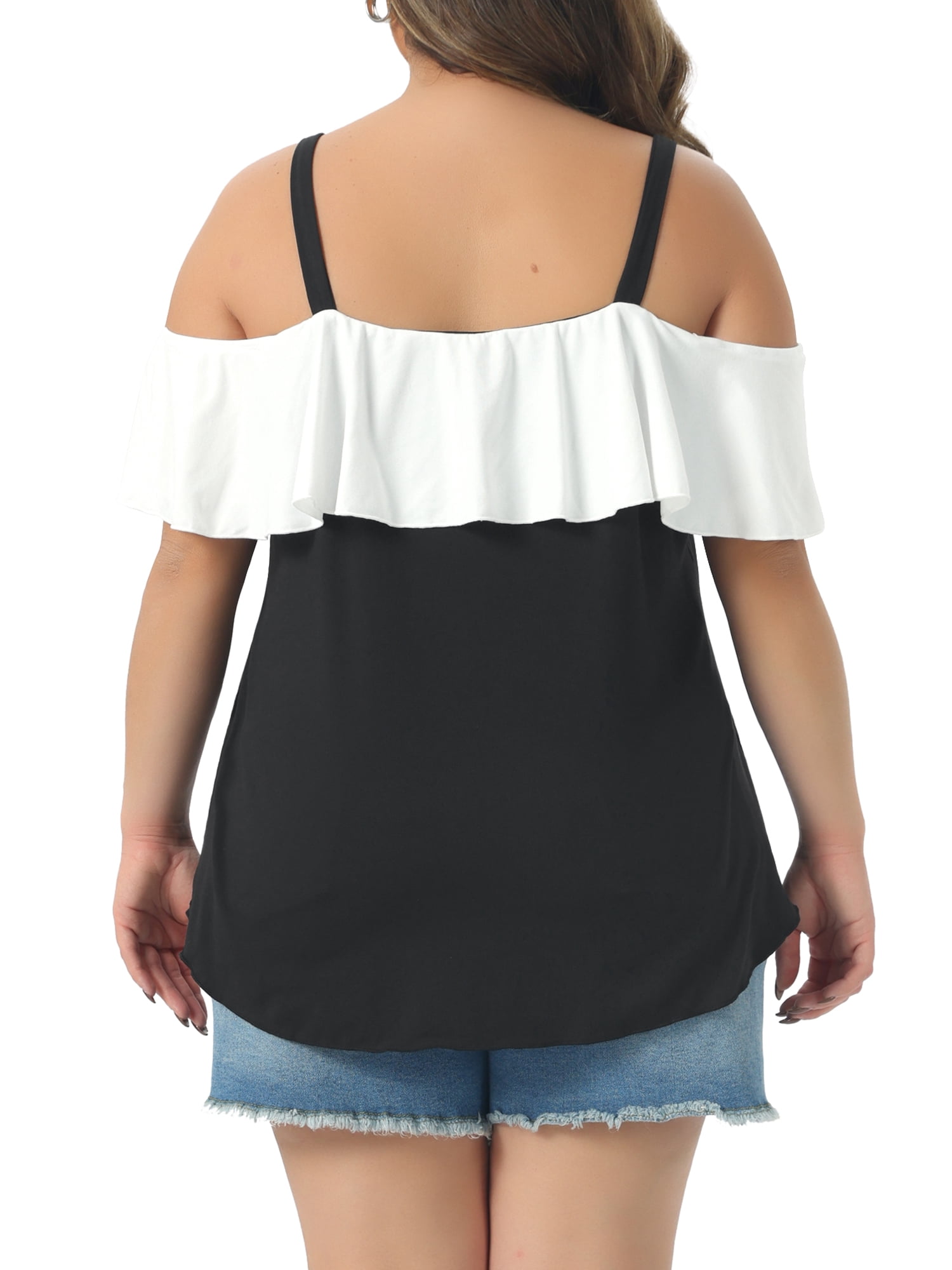 DARING DIVA Women's Plus V Neck Off Shoulder Short Sleeve Tee Tops 4X Black