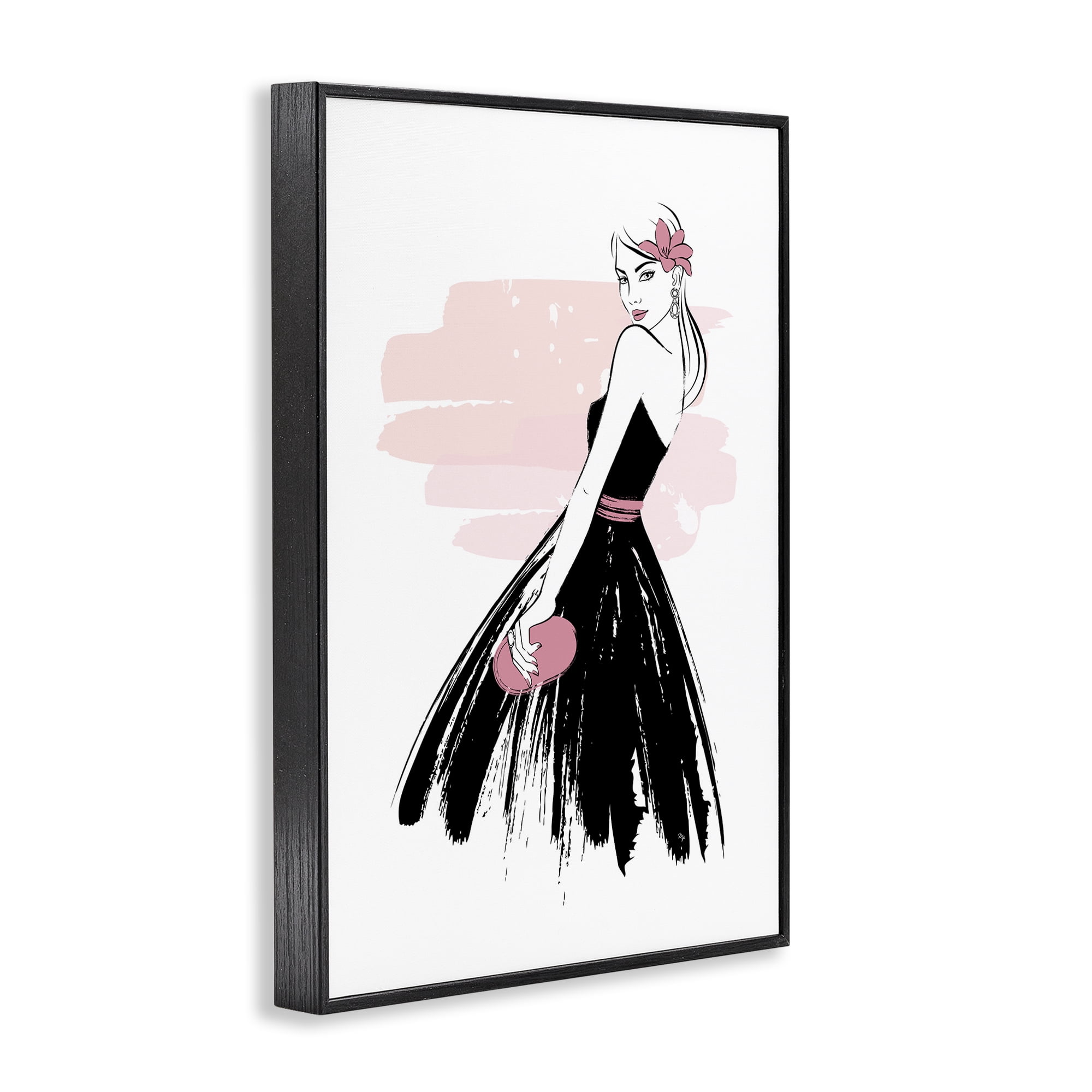 Stupell Industries Senorita in Black Dress Novelty Painting Black Framed Art Print Wall Art, 16 x 24