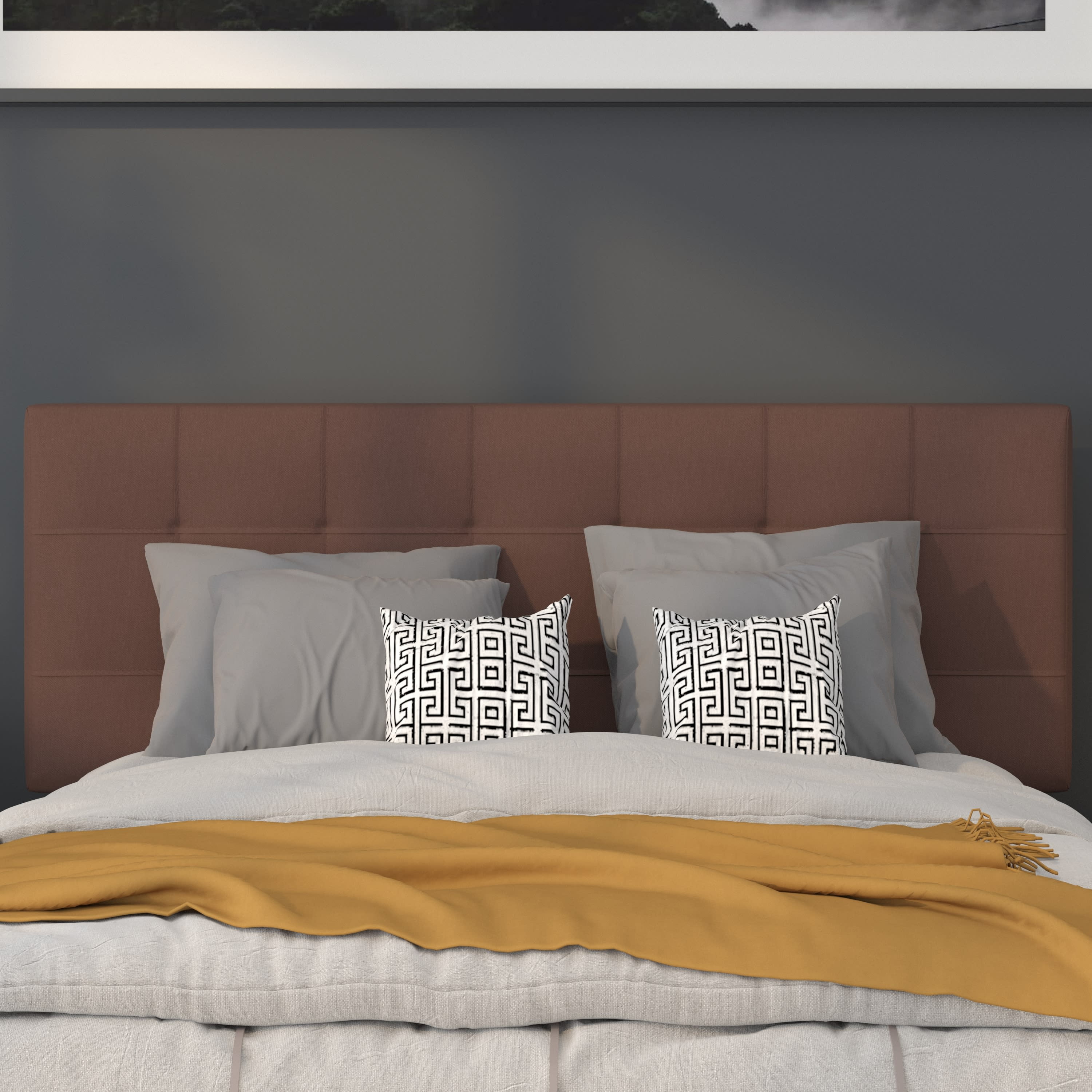 Flash Furniture Bedford Tufted Upholstered Full Size Headboard in Dark Brown Fabric