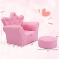 thumbnail image 3 of Kids Sofa with Ottoman, Crown-Like Kids Couch w/Comfy Armrests, Sturdy Wood Structure, PVC Leather Surface & Crystal Decoration, Toddler Chair with Footstool, Ideal for Princess 3-5 (Pink), 3 of 18