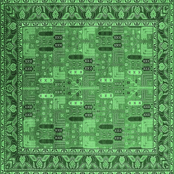 Ahgly Company Indoor Square Oriental Emerald Green Industrial Area Rugs, 3' Square