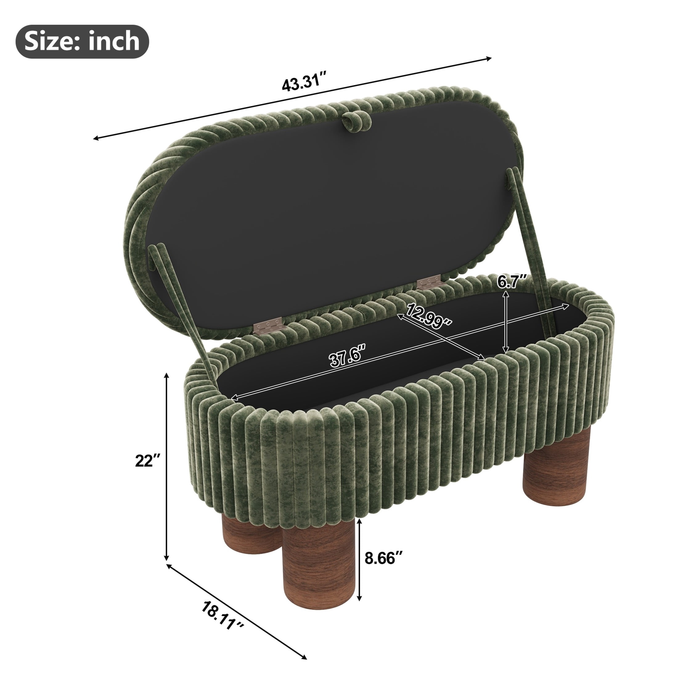 Christopher Knight Home 43" Modern Ottoman Bench, Corduroy Upholstery with Hidden Storage, Green
