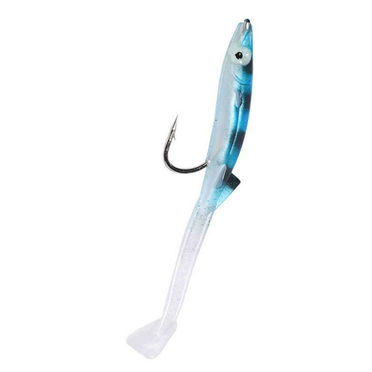 6 Pcs/Lot Soft Glow Eel Lures Silicone Artificial Eel Fishing Baits Sea  Bass Pike Grouper Head Tackle Leopard blue 