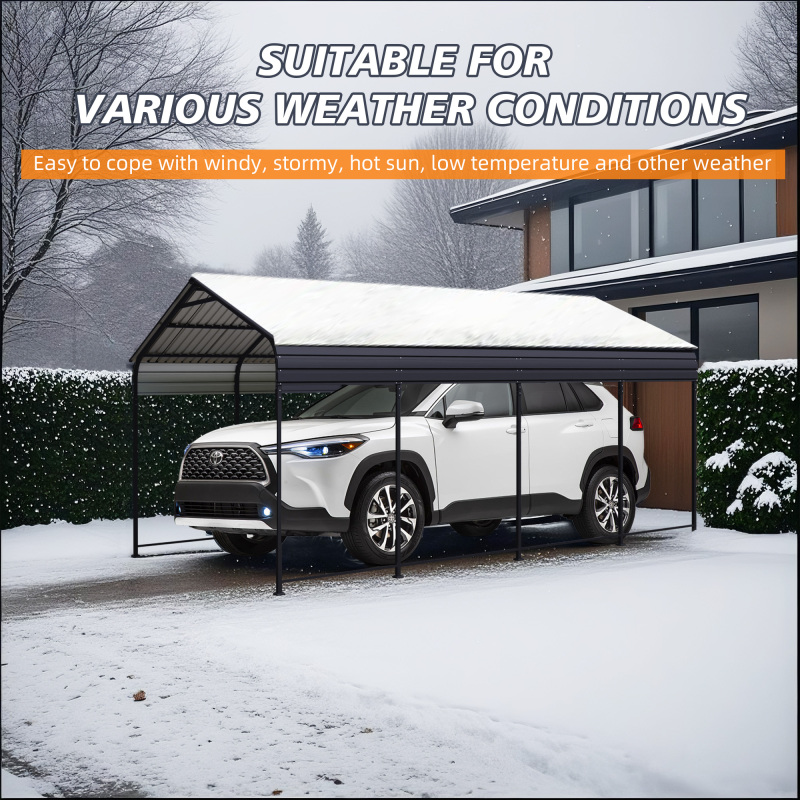 12x20 FT Heavy Duty Metal Carport with Galvanized Steel Roof & Reinforced Base – Outdoor Shelter for Cars, Trucks, Boats – Gray