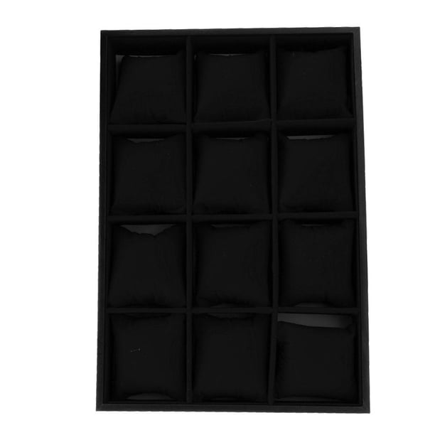 Estuche para guardar joyas y pulseras, organizador de relojes con 12 compartimentos NegroA
