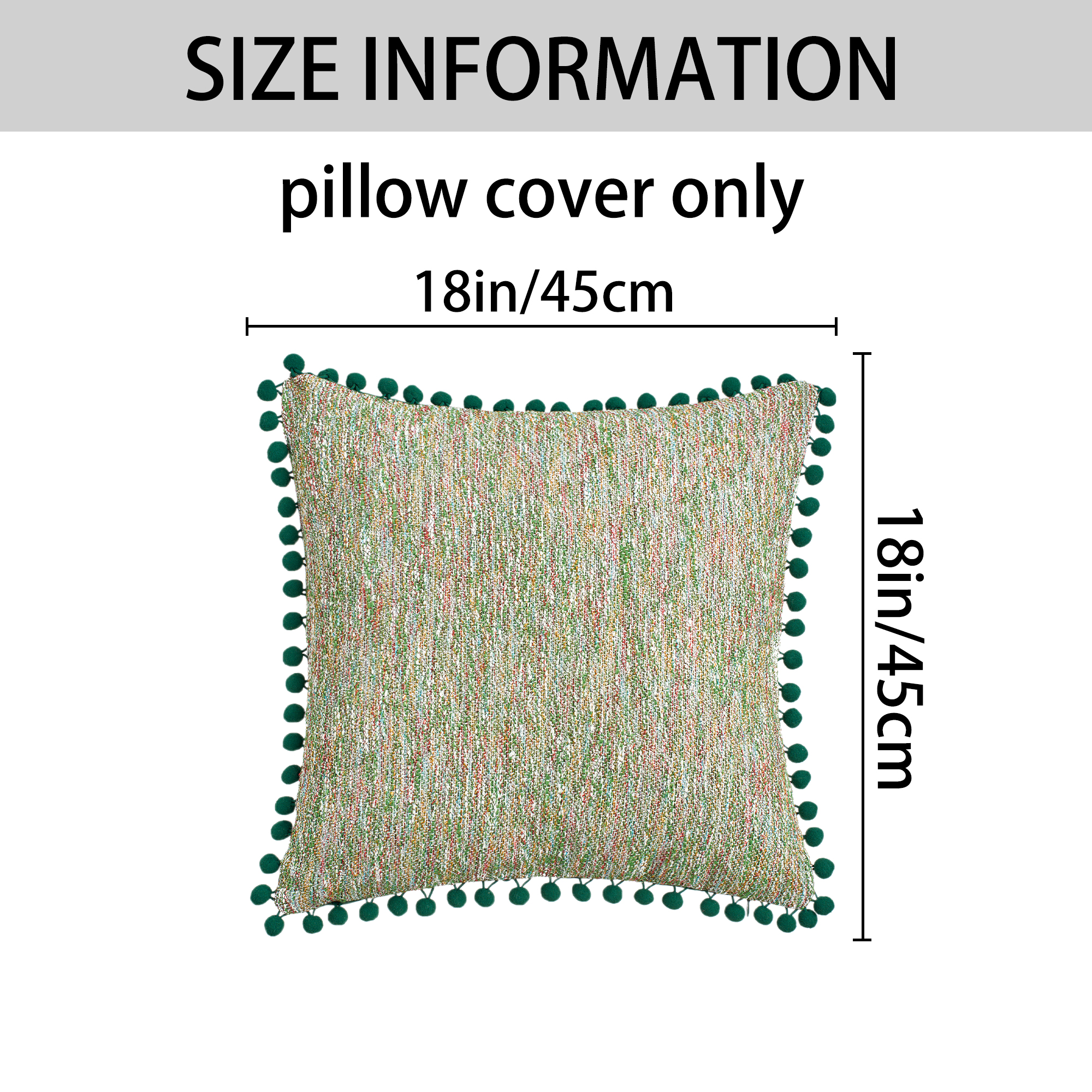 Unique Bargains Pack of 2 Chenille Throw Pillow Covers with Pom-poms 18" x 18" Green