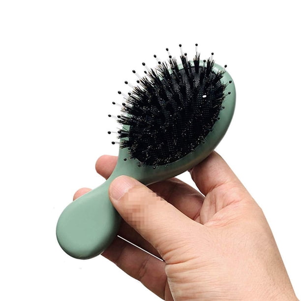 Cepillo de pelo de cerdas de jabalí – Sinide Mini mango de madera de haya natural cojín masaje desenredante cepillo de pelo para mujeres hombres largo grueso fino rizado ondulado cepillo de pelo seco