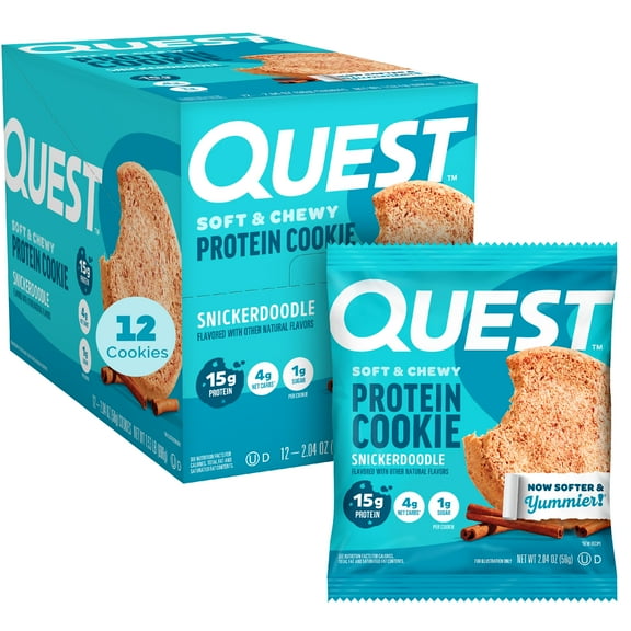 Quest Soft and Chewy 15g Protein Cookie, High Protein, Snickerdoodle Flavor, 12 Count