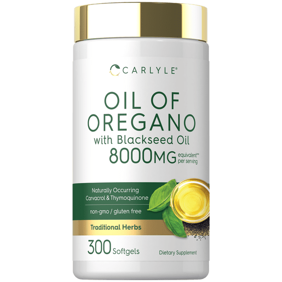 Oil of Oregano with Black Seed Oil | 8000mg | 300 Softgel Capsules | by Carlyle