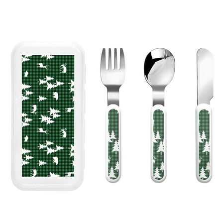 

Daiia Christmas tree green plaid for Stainless Steel Kids Silverware Set - Children’s Utensil Set - Children s Knife Fork And Spoon Set - Metal Kids Cutlery Set