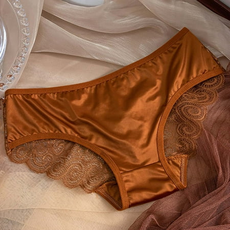 Women s Underwear Women s Solid Color Lace Bow Mid Low Waist Hollow out Mesh Gauze Briefs Womens Underwear Thong Brown L
