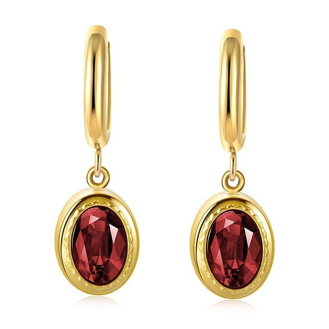 Nvzi Pendientes con circonitas, pendientes de acero inoxidable bañados en oro, colgante ovalado, pendientes de acero de titanio, pendientes (rojos)