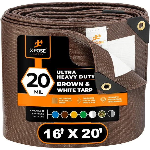 Lona Ultrarresistente Xpose Safety de 20 mil, 4.8 m x 6 m, Marrón/Blanco