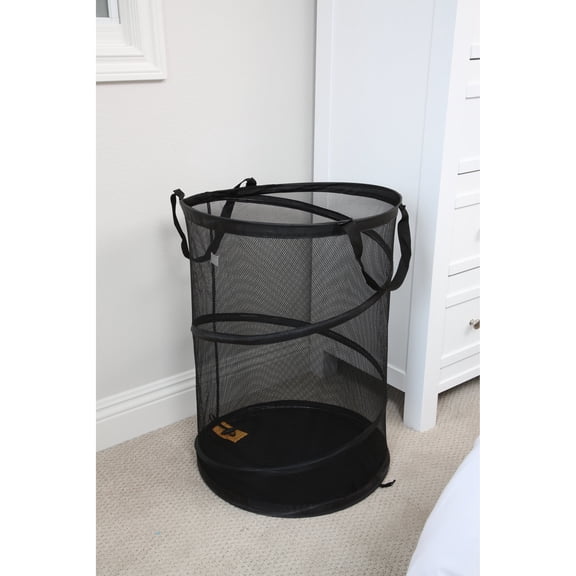 Pop Up Spiral Laundry Hamper Bag Mesh - Black