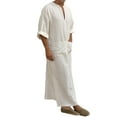 thumbnail image 3 of Men's Long Sleeve Robe Roll Up Long Sleeve Linen Side Split Kaftan Thobe with Pockets Long Gown Casual Shirt, 3 of 4