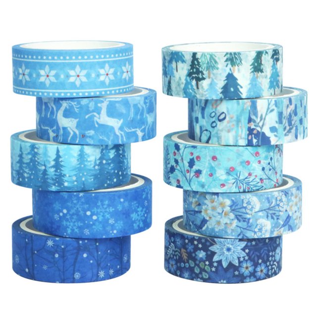 Juego de cintas de invierno, 10 rollos, cinta decorativa navideña azul y blanca para Bullet Journal, manualidades y manualidades, álbumes de recortes, envoltura de regalos