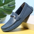 thumbnail image 2 of Brown Crocodile Embossed Leather H Buckle Driving Loafers for Men, 2 of 8