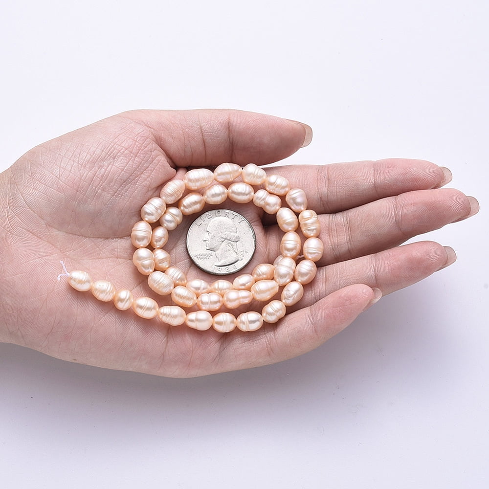 5pcs Natural Cultured Freshwater Pearl Beads Strands Rice PeachPuff 7~13x7~8mm Hole: 0.8mm about 32~40pcs/strand 12.99 inch