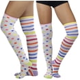 thumbnail image 2 of ToBeInStyle Women's Rainbow Striped and Multicolored Polkadot Acrylic Thigh High Socks, 2 of 5