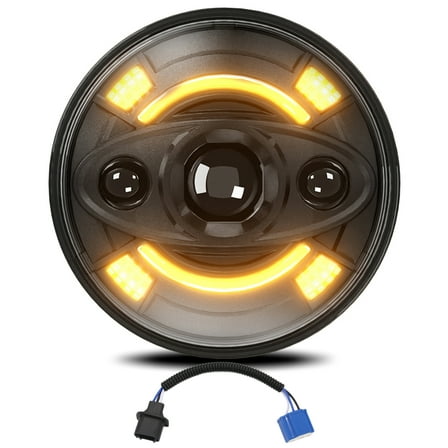 Led 7 Inch Car LED Headlight, Round Light With White High Low Beam DRL And Amber Turn Signal Replacement For   JK TJ LJ Chevy   Miata  H1 H2 Etc, 1 Pack