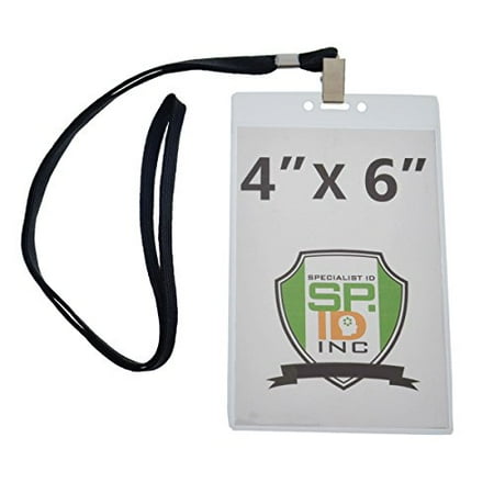 Lanyard With Id Holder 4X6 Inch Extra Large Badge & Credential Holders (Pack of 10) with Lanyards by Specialist ID (Black) ()