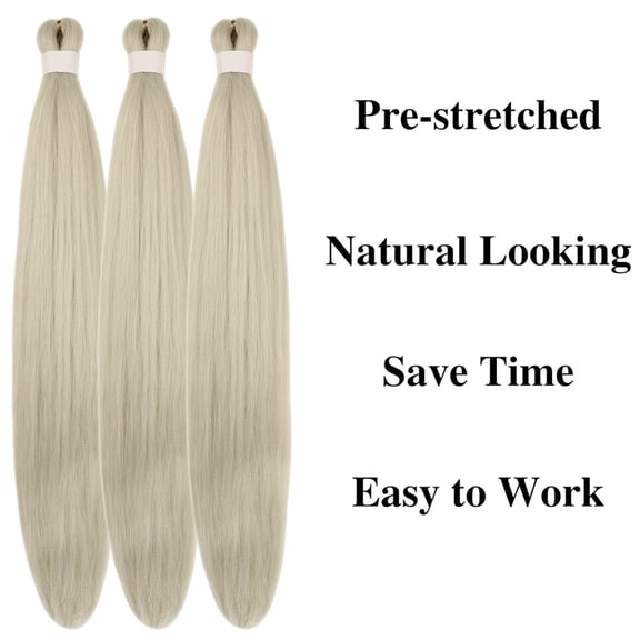 WEIF-Ash White Braiding Hair Pre stretched Box Braiding Hair Extensions Knotless Braids 3 Packs