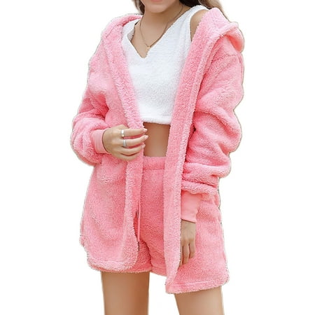 

Rejlun Women Nightwear Elastic Waist Sleepwear Drawstring Loungwear V Neck Lounge Sets Hooded Cardigan Pjs Pink S