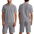 thumbnail image 2 of FRSASU Men's Cotton and Linen Polo Shirts and Shorts Set Short Sleeve 2 Piece Beach Vacation Outfits Summer Yoga Suits Gray, 2 of 9