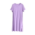 thumbnail image 3 of OVAFBAU Womens Nightgown Sleepshirt Pajama Dress Casual Cotton Crew Neck Short Sleeve Slit Loose Loungewear Dress Sleepwear, 3 of 6