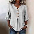 thumbnail image 2 of MuXiKeJi Clothes 3/4 Length Sleeve Womens Tops Cotton Linen Boho Blouses Floral V Neck Shirts Summer Beach Casual Top, 2 of 5