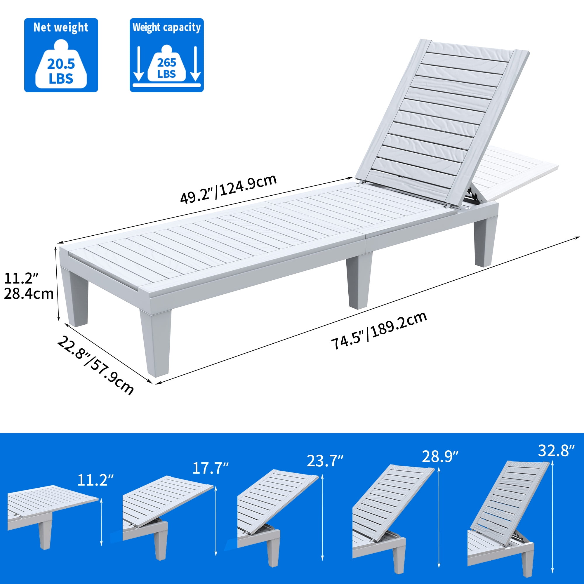 Uforic 2 Pcs Outdoor Lounge Chairs, Sturdy Chaise Loungers with Adjustable Backrest for Patio & Poolside