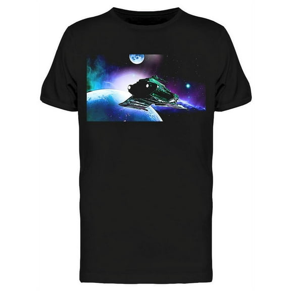 Spaceship Orbiting A Planet T-Shirt Men -Image by Shutterstock, Male Large