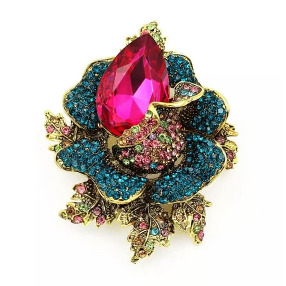 QQTDFG 2.79" Bling Full Crystal Rhinestone Wedding Rose Flower Charm Pendant Brooch Pin-Purple