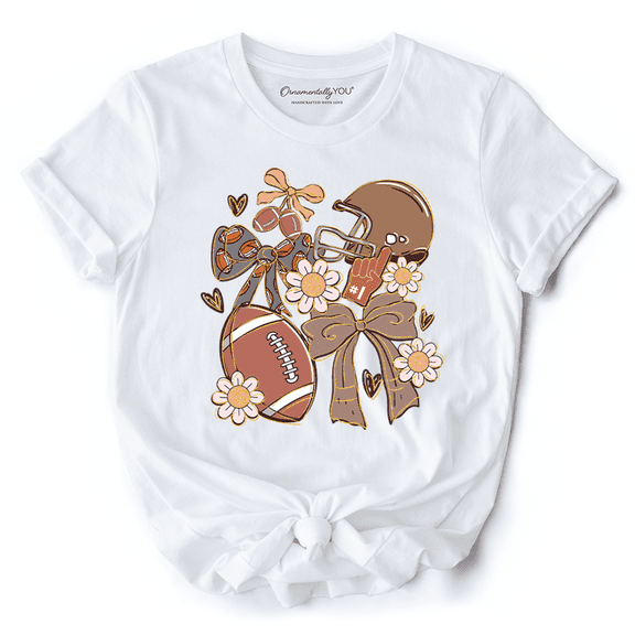 Football Mom Coquette Bow Daisy T-Shirt, Retro Fall Game Day Preppy Tee