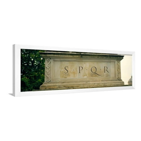 Carved On The Walls Spqr Text Carved on the Stone, Piazza Del Campidoglio, Palazzo Senatorio, Rome, Italy Framed Print Wall Art ()