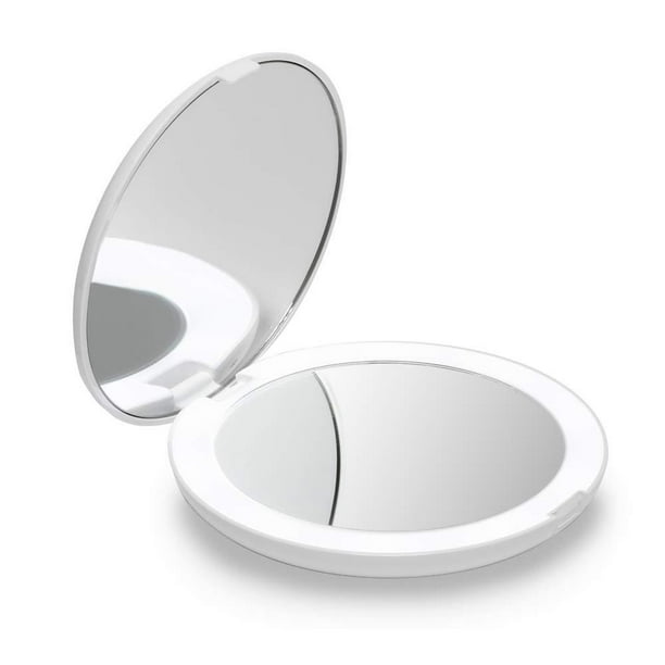 Fancii Led Lighted Travel Makeup Mirror 1x 10x Magnification Daylight Compact Portable Large 5 Wide Illuminated Folding Silk White Lumi Com Fancii Led Lighted Travel Makeup Mirror, Fancii Mira 10x Magnifying Led Lighted Makeup Mirror