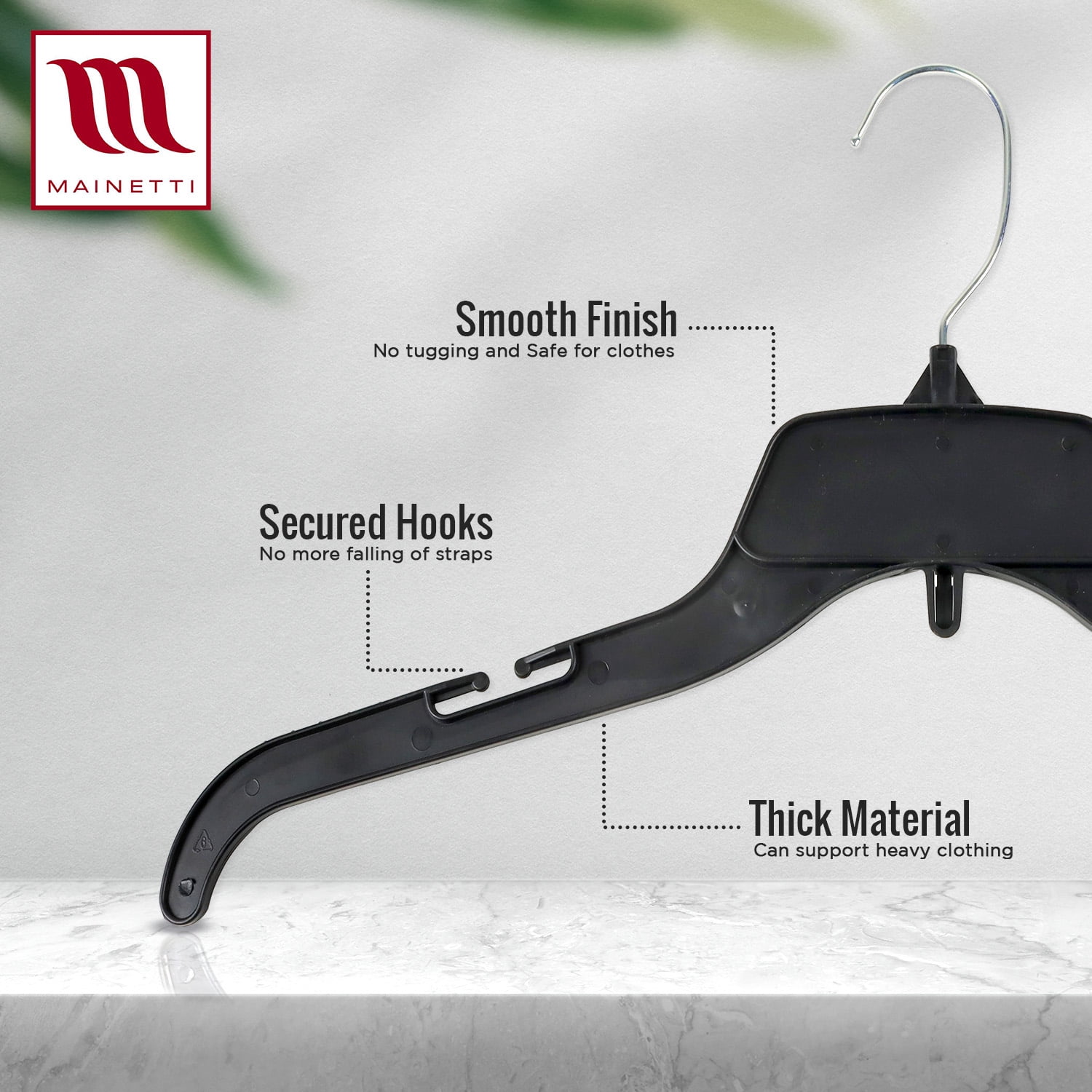Mainetti Brand 484 Adult Plastic Clothes Hangers with Rotating Metal Hook and Notches, 200-Count