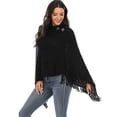 thumbnail image 5 of SAYFUT Turtleneck Poncho Sweater for Women Shawls Capes Irregular Hem Fringed Striped Pullover Wrap Coats Tops, 5 of 6