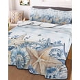 thumbnail image 3 of Quilts Twin-XL Size Bedding Set, Navy Blue Starfish Coastal Lightweight Quilted Comforter, Nautical Summer Beach Coral Shell Soft Bedspread Coverlet with Pillow Covers for All Season, 68" x 98", 3 of 7