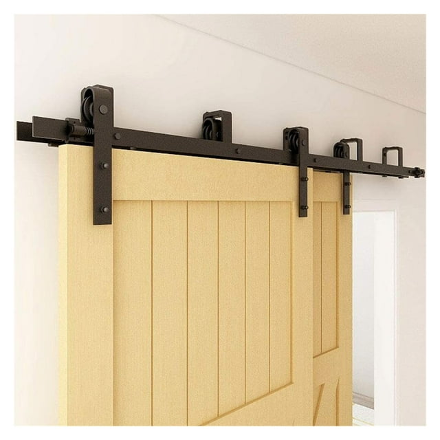 153-422cm Bypass Barn Door Slides Hardware Kit, Sliding Door Hanging Rail System, J Shaped Roller Track For Double Door ,Long Lasting