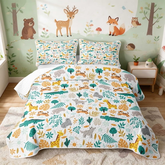 Erosebridal Giraffe Twin Quilt Set for Boys Girls, Tropical Jungle Twin Coverlet Set, 2-Piece 1 Bedspread and 1 Pillowcase