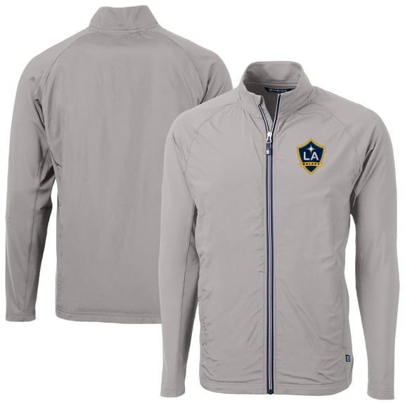 Men's-Cutter & Buck  Gray LA Galaxy Adapt Eco Knit Hybrid Recycled Full-Zip Jacket