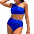 thumbnail image 3 of WILLBEST Traje de Baño con Faja conjuntos de Bikini para Mujer Traje de Baño de Dos Piezas de Un Hombro Cintura Alta Cuello Asimétrico Malla Fruncida con Recorte, 3 of 3
