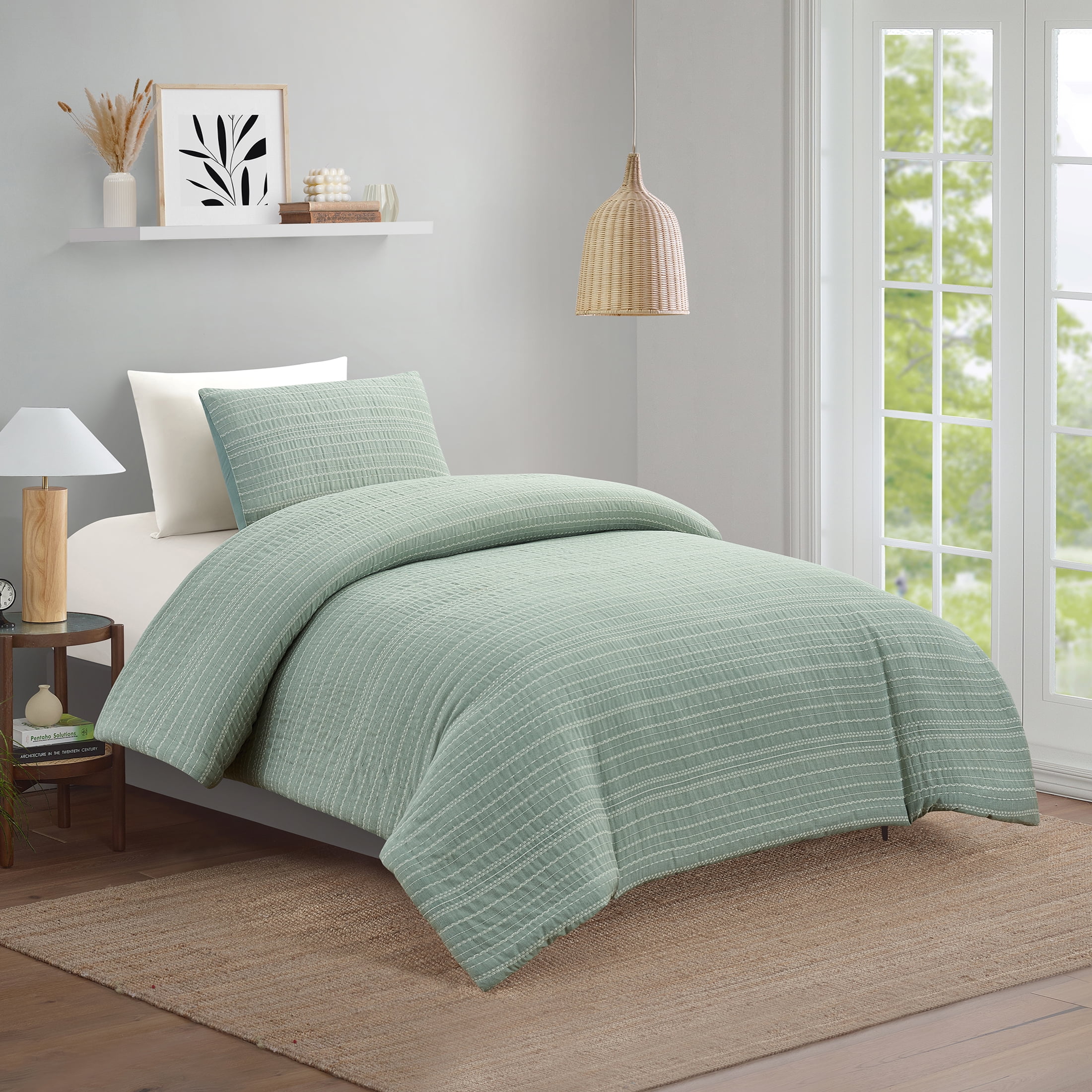 Better Homes & Gardens Crafted Woven 2-Piece Comforter Set, Green River, T/TXL, All Ages