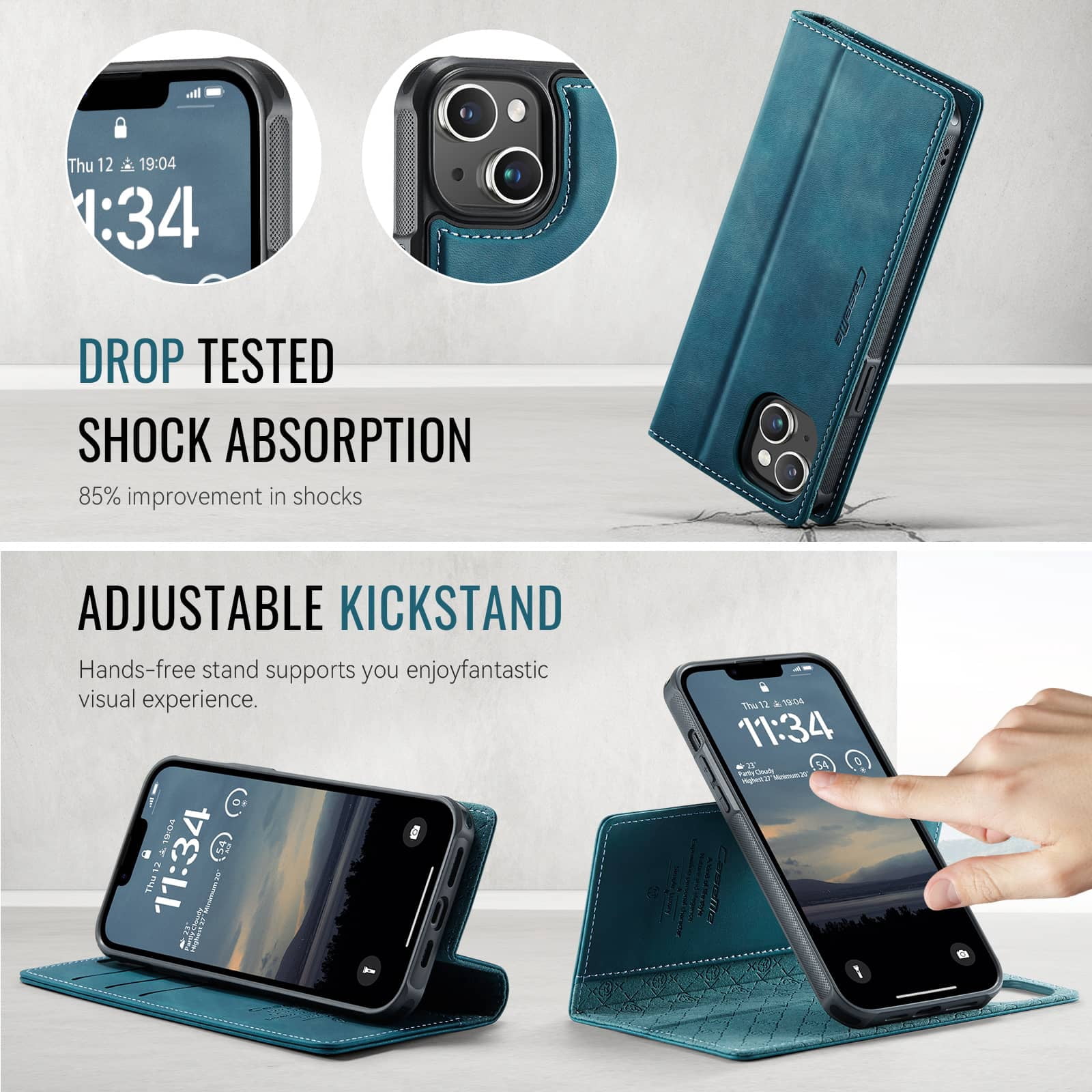 Magnetic 2 in 1 Magsafe Detachable Wallet Case for iPhone 14 with Card Holder Women Men, Retro PU Leather【RFID Blocking】Kickstand Shockproof Cover