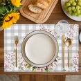 thumbnail image 4 of Birds Floral Placemats Set of 8, Farmhouse Country Pink Flower Leaf Grey Plaid Placemats for Dining Table, Place Mats for Kitchen Tabletop, Waterproof Wipeable Dining Table Mats Set, 4 of 9
